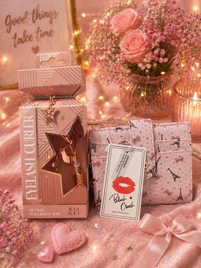 Rose Gold Eyelash Curler with Pink Wallet Set-NWT